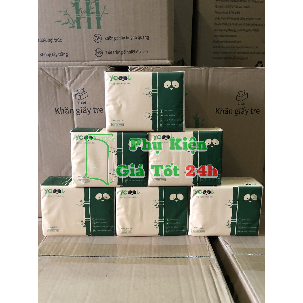 Giấy ăn Gấu Trúc YCOOL, khăn giấy rút đa năng, bột tre tự nhiên thùng 30 gói/ 300 tờ/ 4 lớp