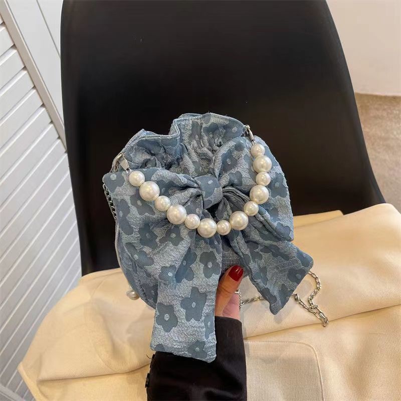 Túi Xách Đeo Chéo Đính Ngọc Trai Và Nơ Phong Cách Hàn Quốc Dễ Thương Thời Trang Mùa Hè Dành Cho Nữ