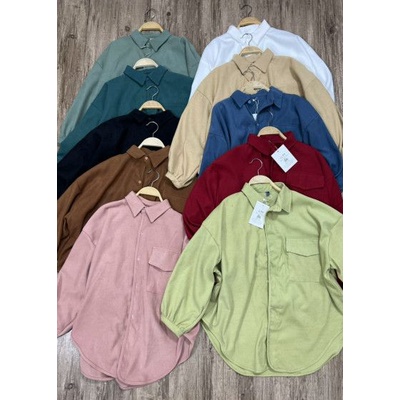 Áo sơ mi nhung tăm vạt bầu nắp túi 1 bên trẻ trung nhiều màu sắc