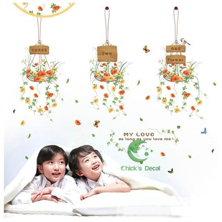 Decal dán tường giỏ hoa trang trí