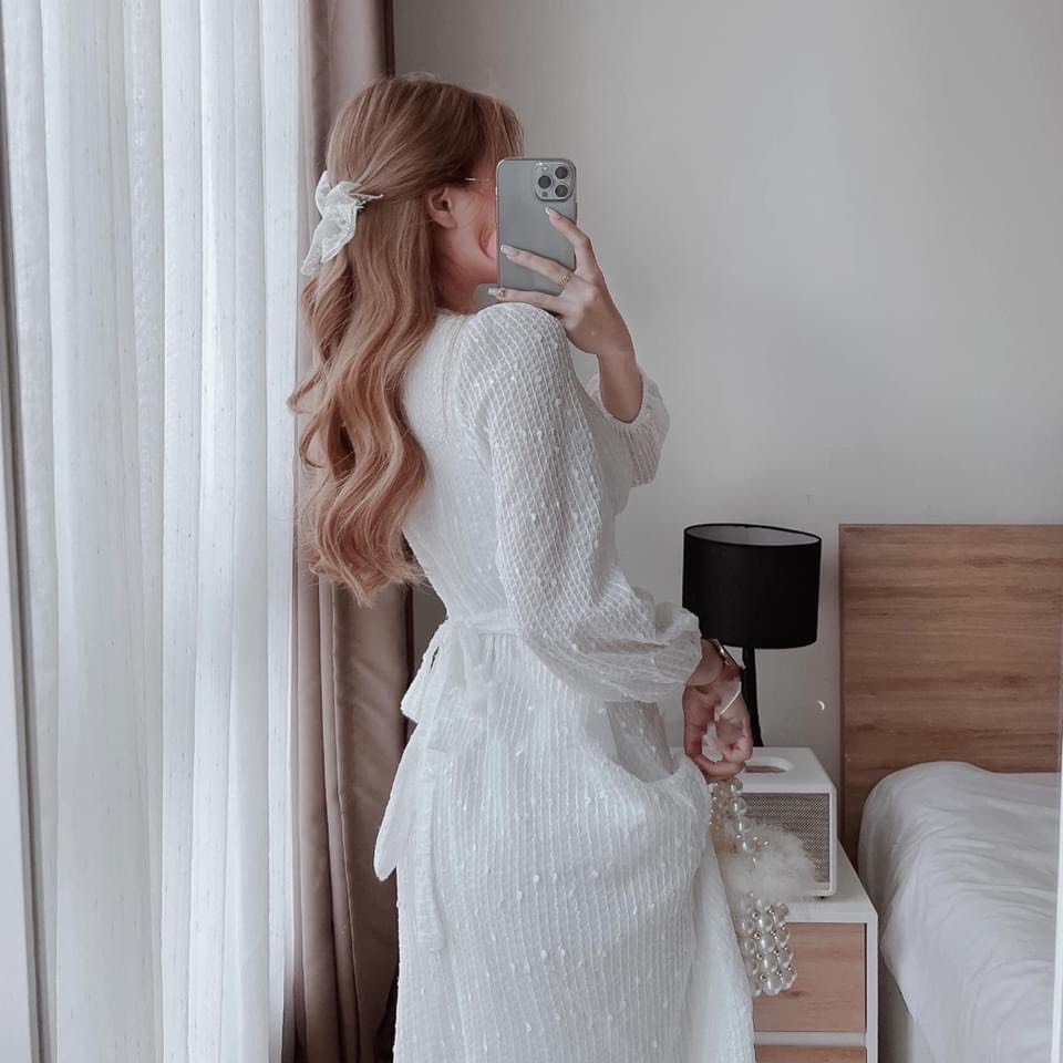 Đầm nữ màu Trắng dự tiệc dạo phố vải kim sa cao cấp AMY DRESS