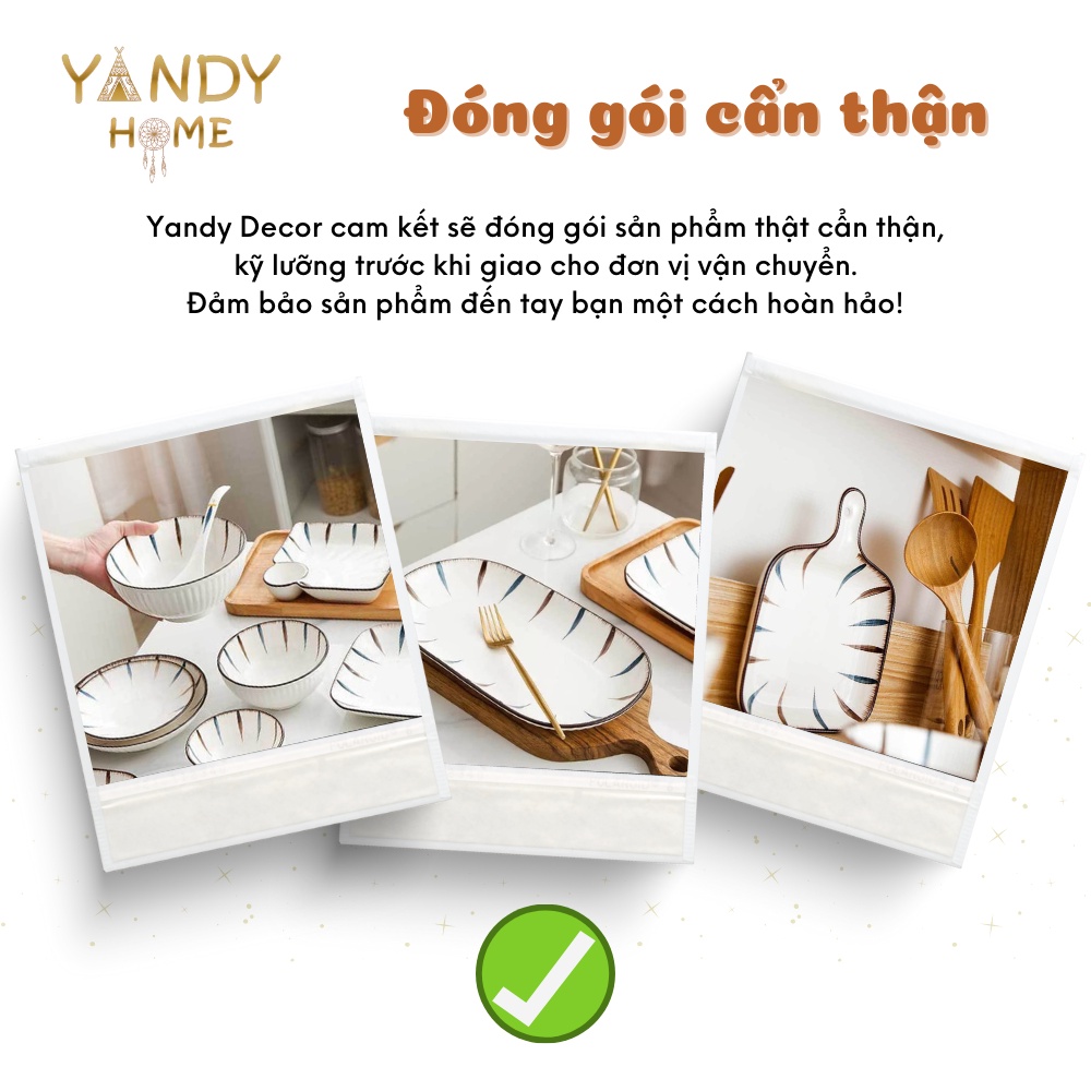 Bộ Bát Đĩa Sứ YANDY HOME BB01 Chén Dĩa Tô Gốm Sứ Vân Ramen Cao Cấp Men Đẹp