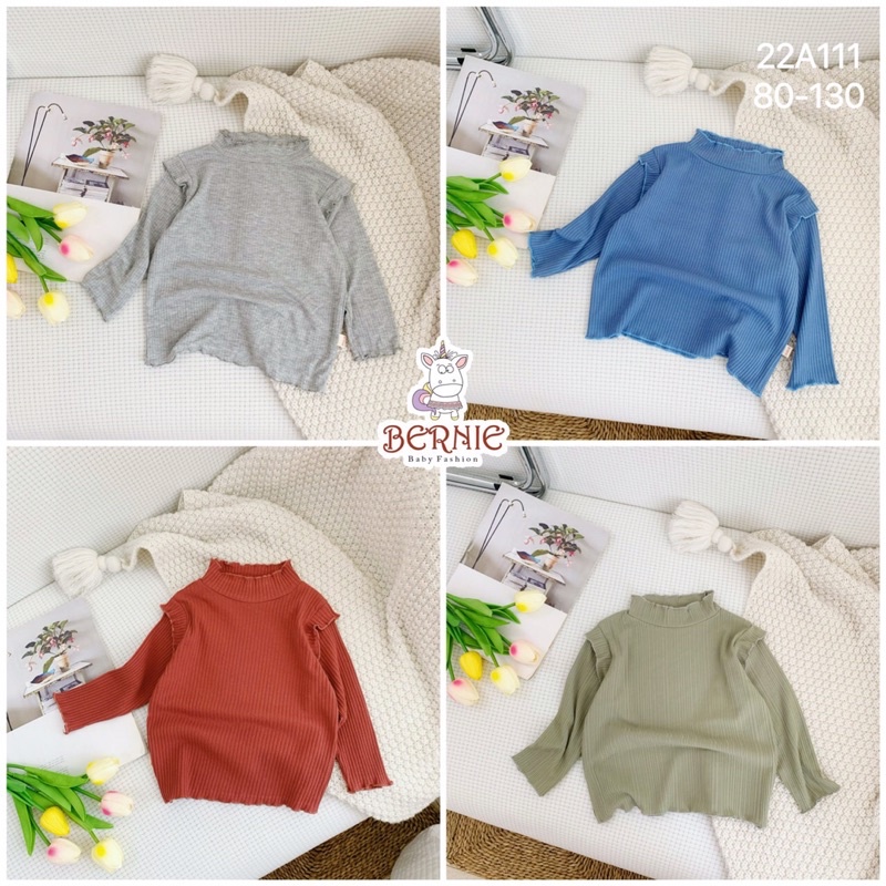 Áo bé gái Bernie vai bèo cao cổ chất thun gân cho bé từ 9-22kg-22A111