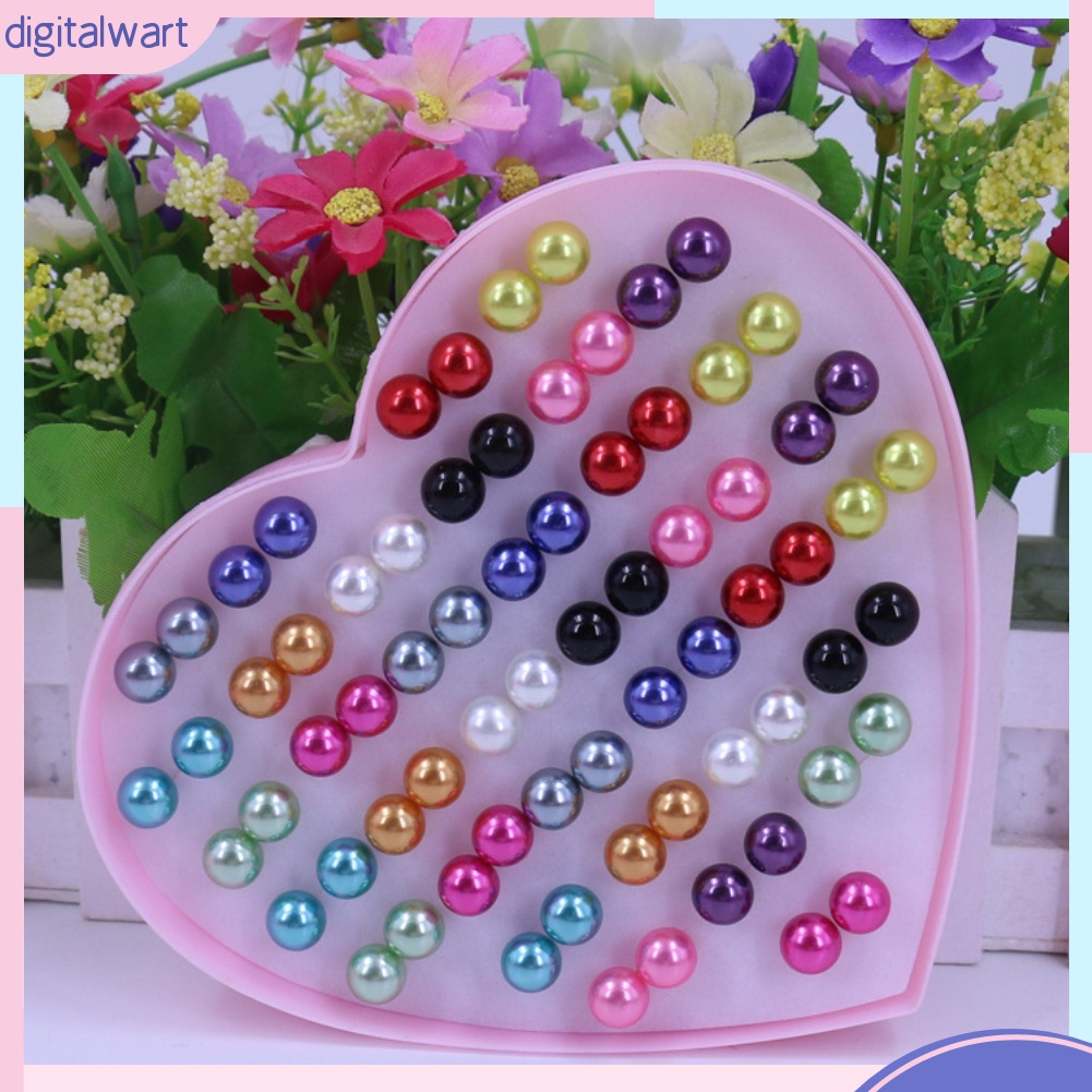 Bộ 36 khuyên tai hạt tròn nhiều màu sắc dễ thương cá tính dành cho nữ