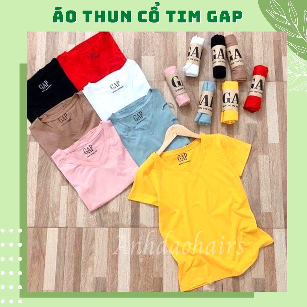 Áo Thun Nữ Cổ Tim GAP Freesize Dưới 55kg,Vải Trơn,Nhiều Màu,Phom Rộng,Tay Ngắn, Coton 4c Thoáng Mát Cực Đẹp giảm Giá 50%