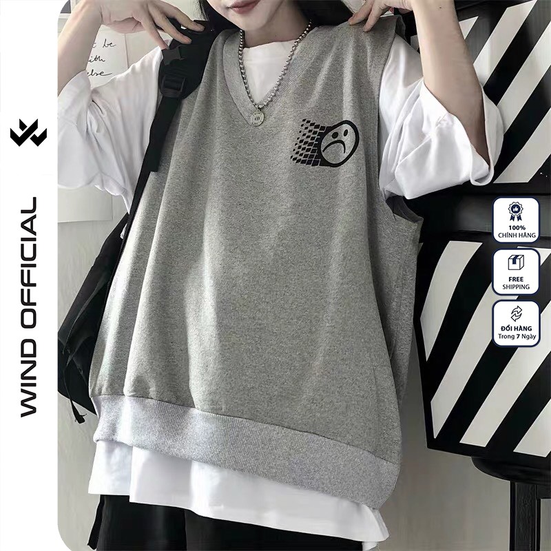 Áo gile unisex WIND form rộng Mặt Buồn nam nữ oversize phong cách ulzzang | BigBuy360 - bigbuy360.vn