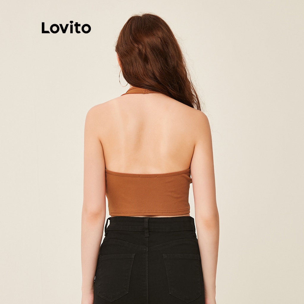 Lovito Áo Tank Top Trơn Cổ Yếm L20D361
