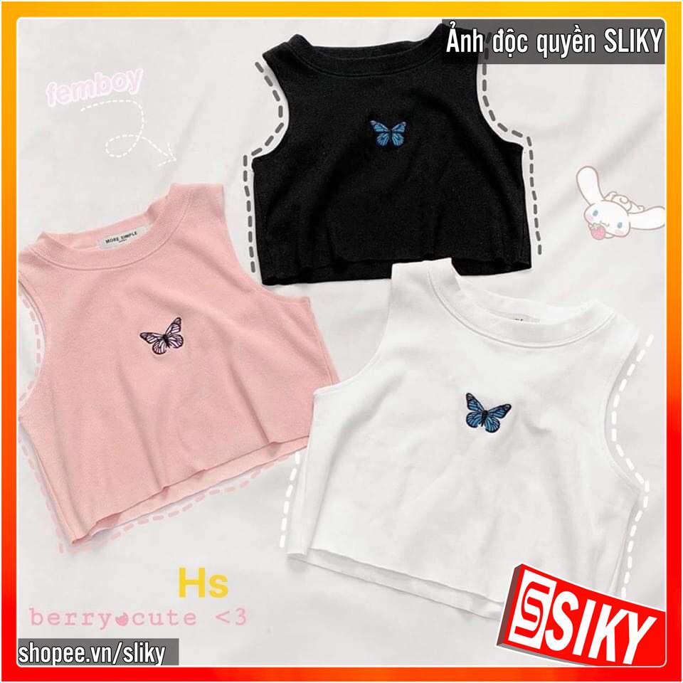 Áo Thun Croptop 3 Lỗ Thêu Bướm Siêu Xinh ACRBB3LO006-Sliky | BigBuy360 - bigbuy360.vn