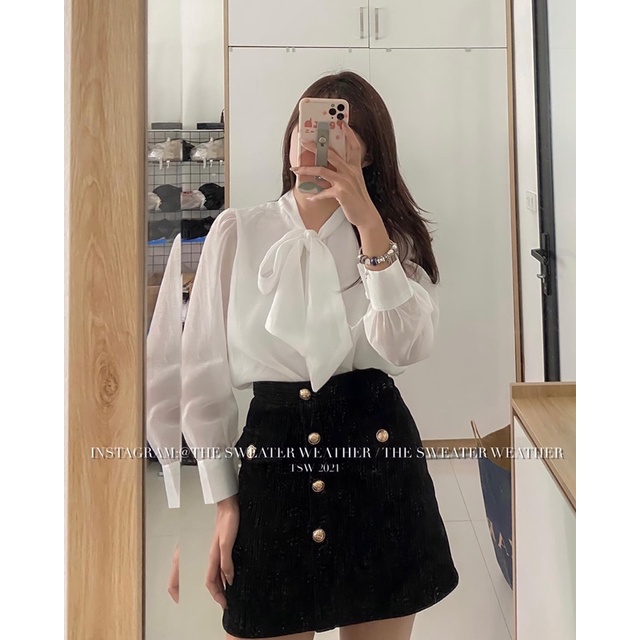 (Ảnh thật) Áo sơmi voan 2 lớp thắt nơ cúc ngọc the.sweaterweather TSW | BigBuy360 - bigbuy360.vn