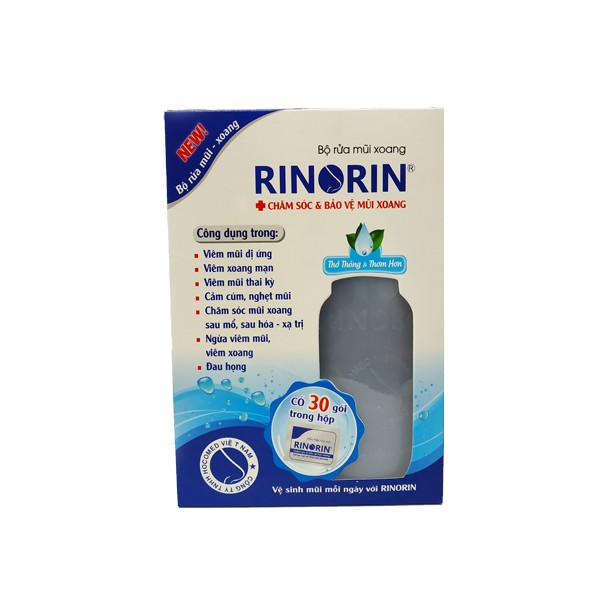 Bình rửa mũi xoang RINORIN kèm 30 gói muối, dùng cho mọi lứa tuổi 250ml - Minh Tiến Phát