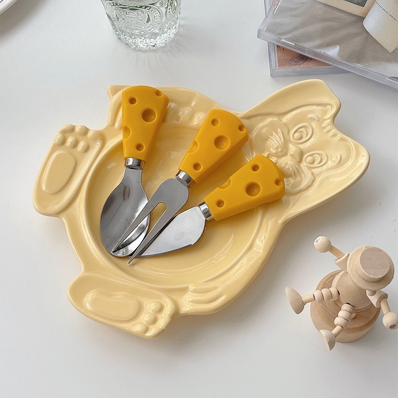Set dao nĩa muỗng tay cầm phô mai siêu dễ thương độc đáo