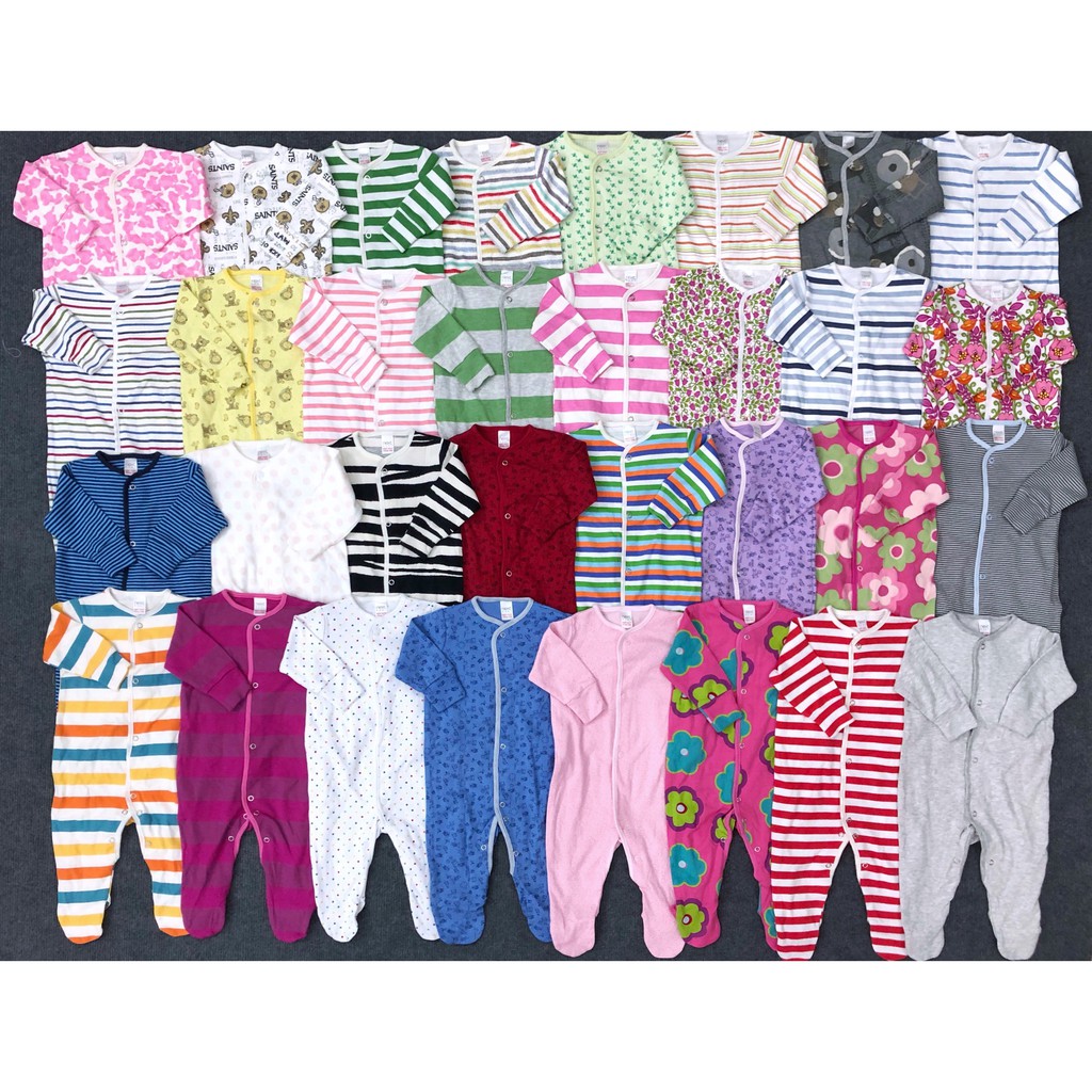 Sleepsuit Cotton, Body Sleep, Body Dài Tay Liền Thân Liền Tất Mix Hãng Cho Bé Hàng Xuất Dư Xịn Sò