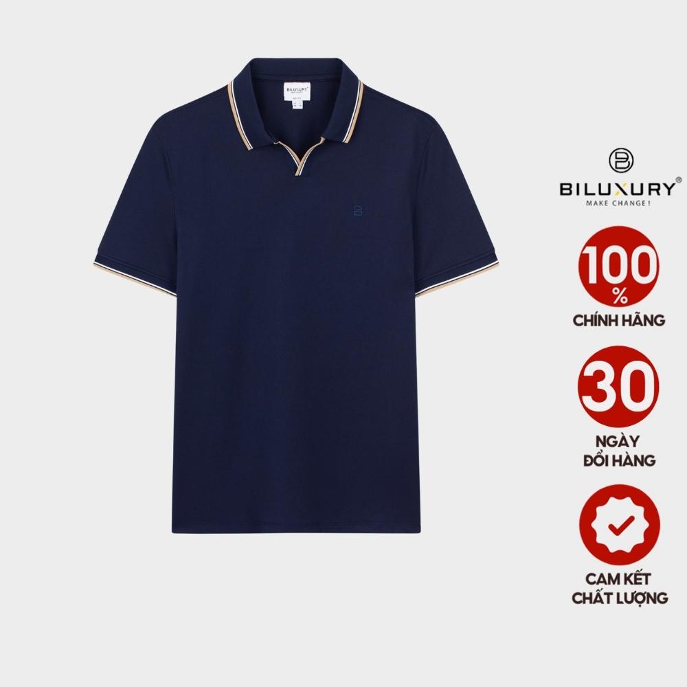 Áo polo nam Biluxury áo phông cổ bẻ trơn phối line cô áo phong cách tối giản hiện đại 6APCT005TTS
