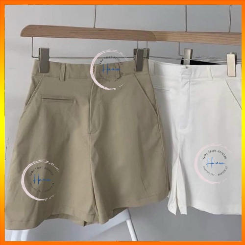 Quần Short Kaki Túi Cơi Nữ Lưng Cao Cạp Khóa Chất Kaki Mềm Dày Dặn Phong Cách Hàn Quốc Hanva