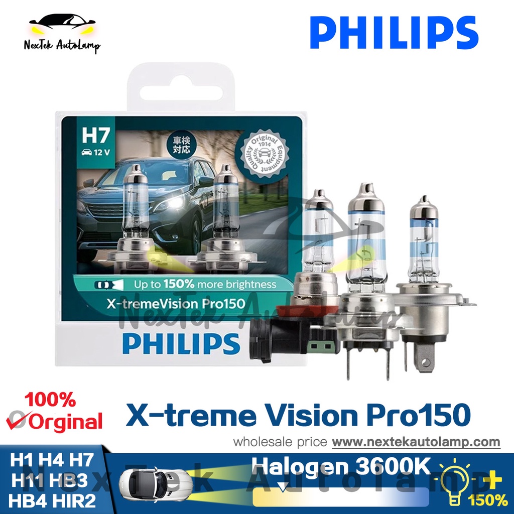 Philips X-treme Vision Pro150 H1 H4 H7 H11 HB3 HB4 HIR2 +150% Brighter Car Halogen Headlight 3600K 12V Yellow Light Maximum performance