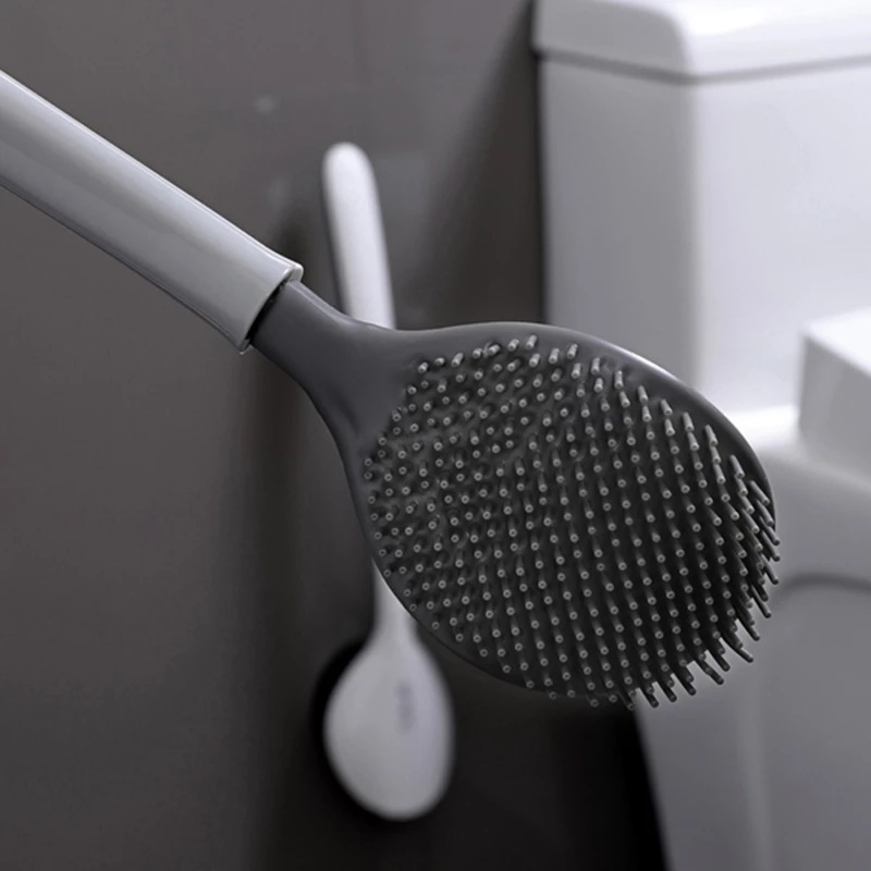 Cod Qipin Long Handle Silicone Toilet Cleaning Tool Flat Head Soft Bristle Corner Brush ( with Brush Holder )