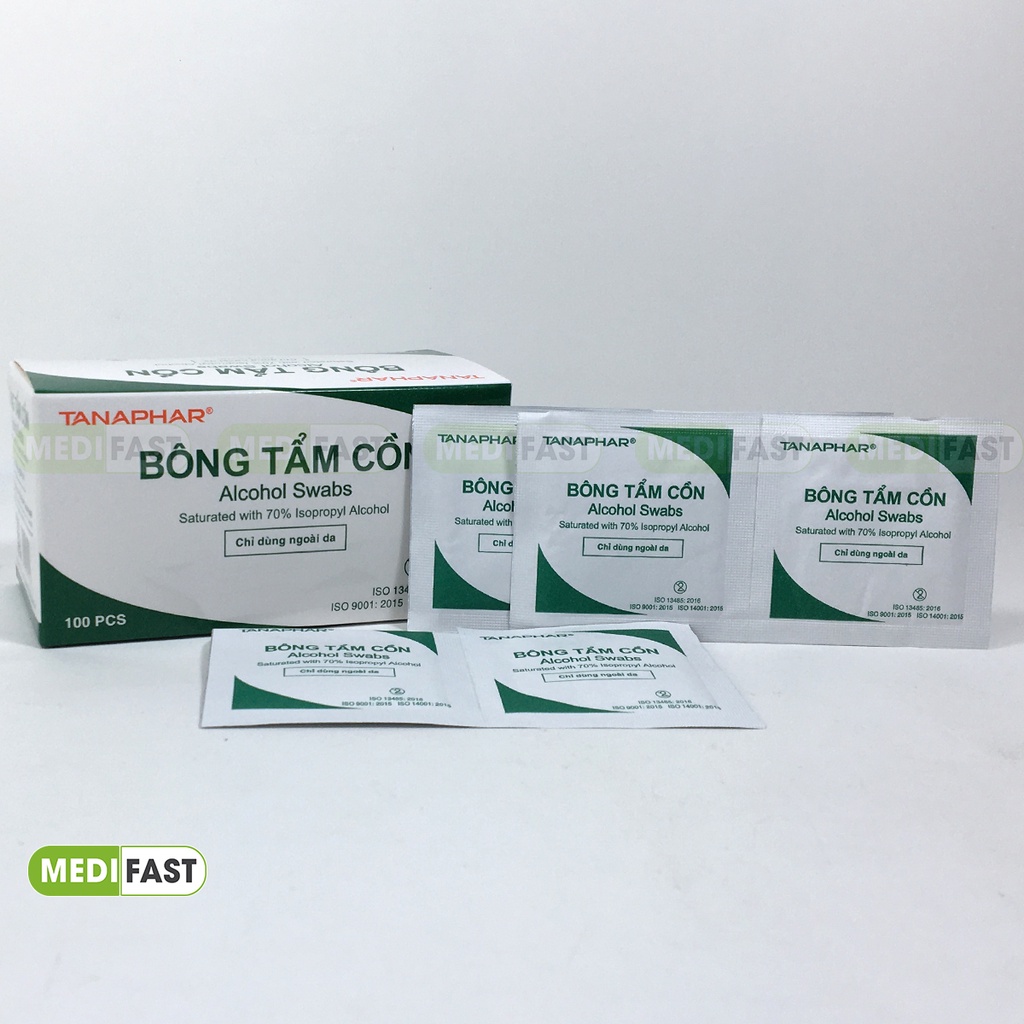 Bông tẩm cồn để sát khuẩn tay nhanh - Tanaphar - Hộp 100 miếng tiện lợi khử khuẩn tay nhanh