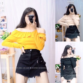 set áo bẹt vai phối chân váy quần đắp chéo