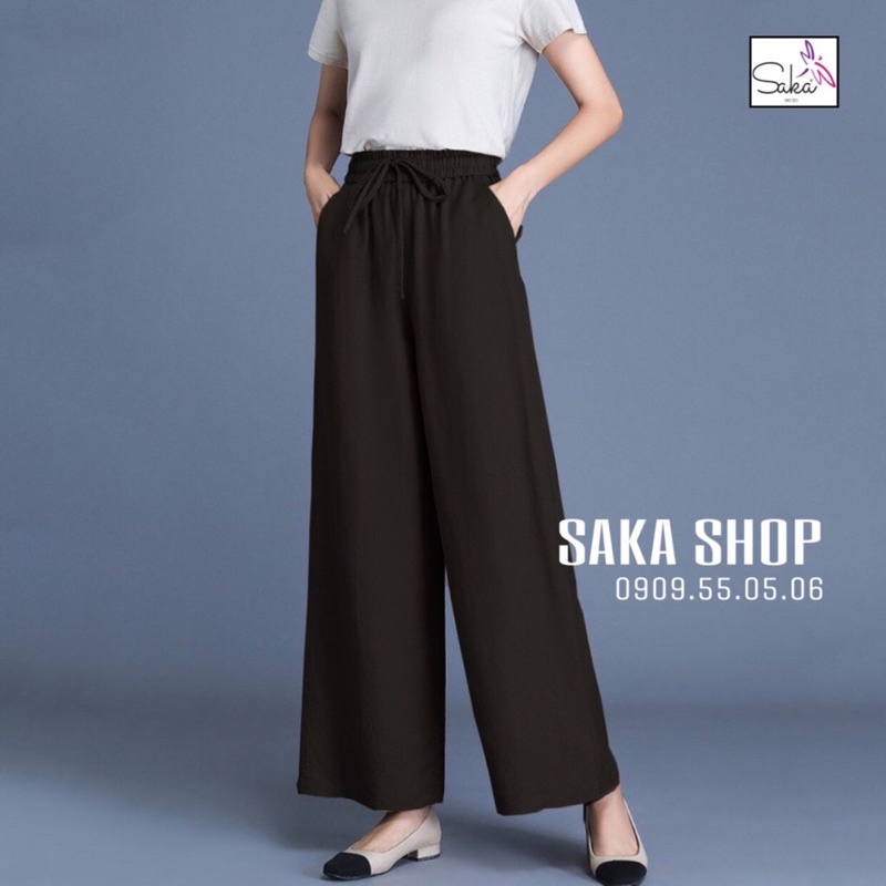 Quần nữ suông dài vải đũi nơ lưng thun nhiều màu nhiều size