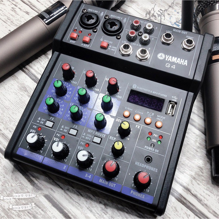 [Mã ELHACE giảm 4% đơn 300K] Bộ Mixer Yamaha G4 USB Bluetooth, Kèm 2 Micro Không Dây Hát Livestream Karaoke Cực Hay