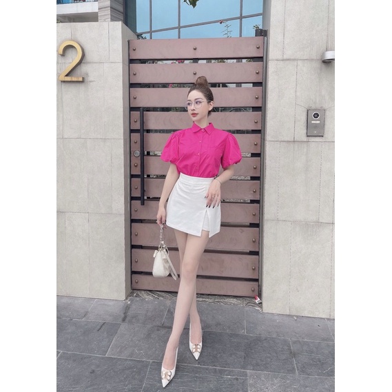 Áo sơ tay bồng dáng tay cộc siêu xinh 3 màu, Áo sơ mi tay bồng hot hit