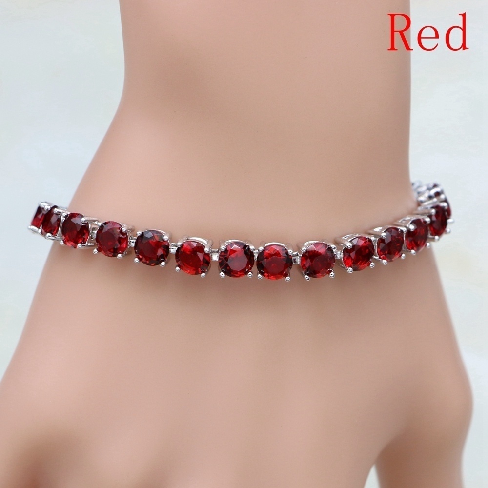 Vòng tay bạc mặt tròn đính đá sapphire trắng đen 7 inch quà tặng đám cưới cho nữ