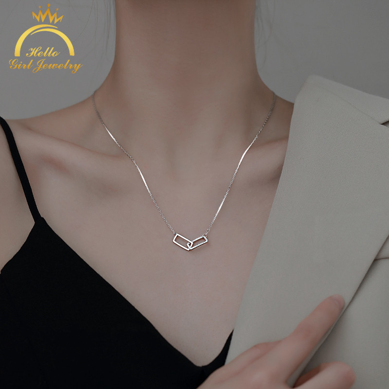 Vòng cổ Hợp Kim Mặt Chữ Nhật Đính Đá Đơn Giản Thời Trang