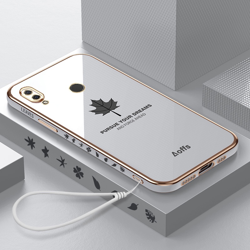 Ốp Điện Thoại Hình Vuông Mạ Viền Họa Tiết Lá Phong Cho Huawei Nova 3i 5i 7i Nova 4 6SE 7SE 8SE
