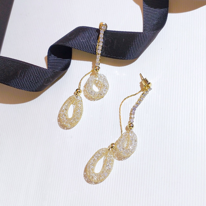 [Jiudoulan] Bông Tai Dài Đính Kim Cương Giả Mặt Tròn Thời Trang Dành Cho Nữ