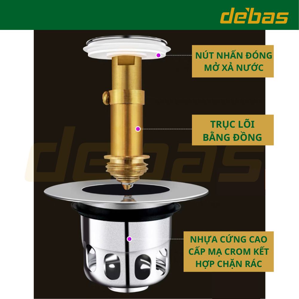 Nút chặn thoát nước nút nhấn xả nước bồn rửa mặt ngăn mùi lọc rác bồn rửa mặt thay thế Debas