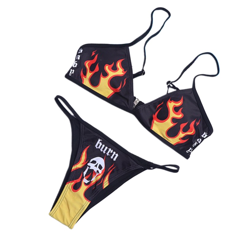 Brroa Bộ Đồ Bơi Bikini Hai Mảnh Mềm Mại Xẻ Tà Phong Cách Punk Gợi Cảm Cho Nữ