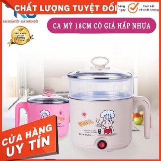 Nồi lẩu mini có giá hấp nhựa, ca mì 18 cm đa năng có tay cầm tiện dụng