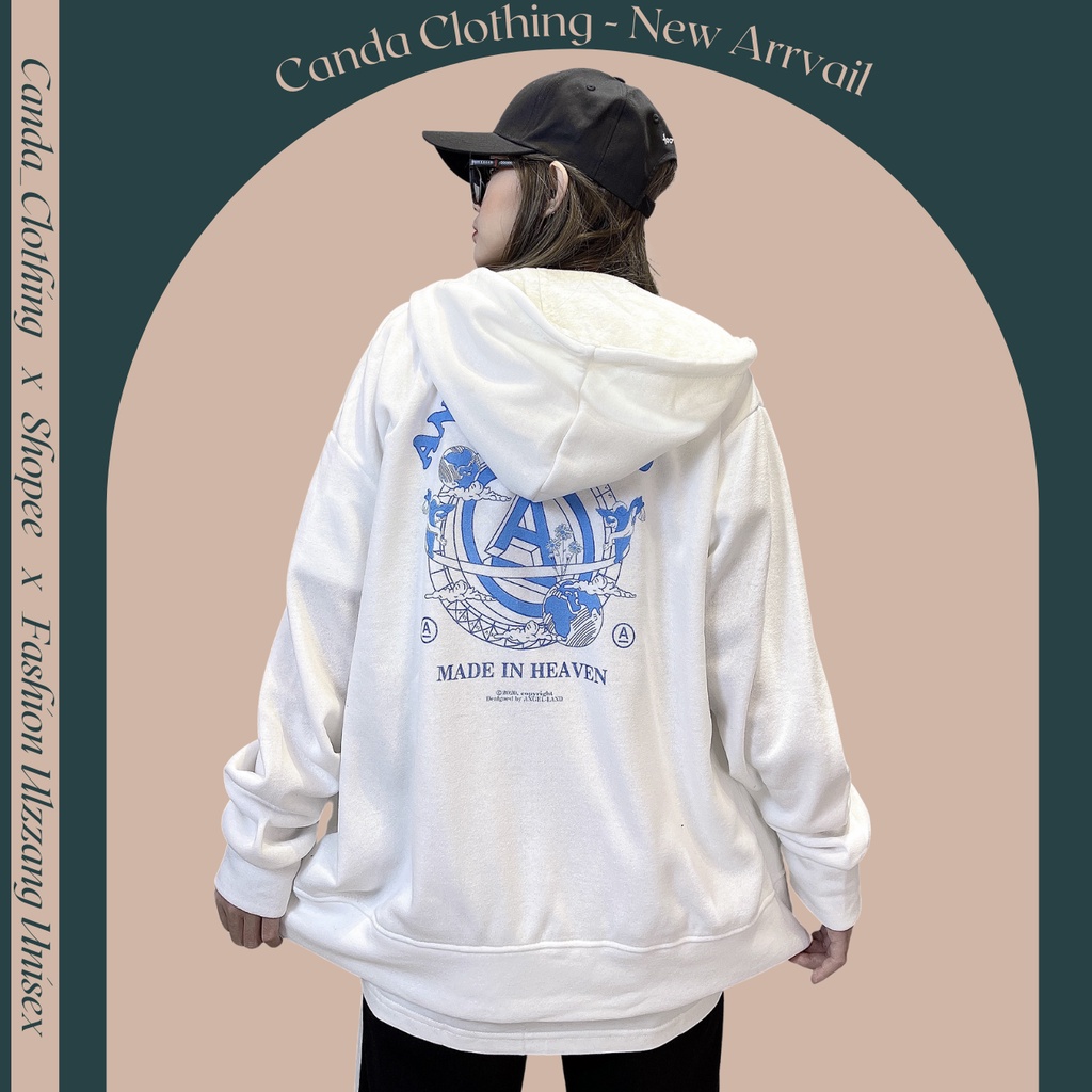 Áo khoác nam nữ nỉ bông dày dặn form rộng unisex hàng quảng châu khoác zip in AN.GEL-LA.ND - CANDA 3360