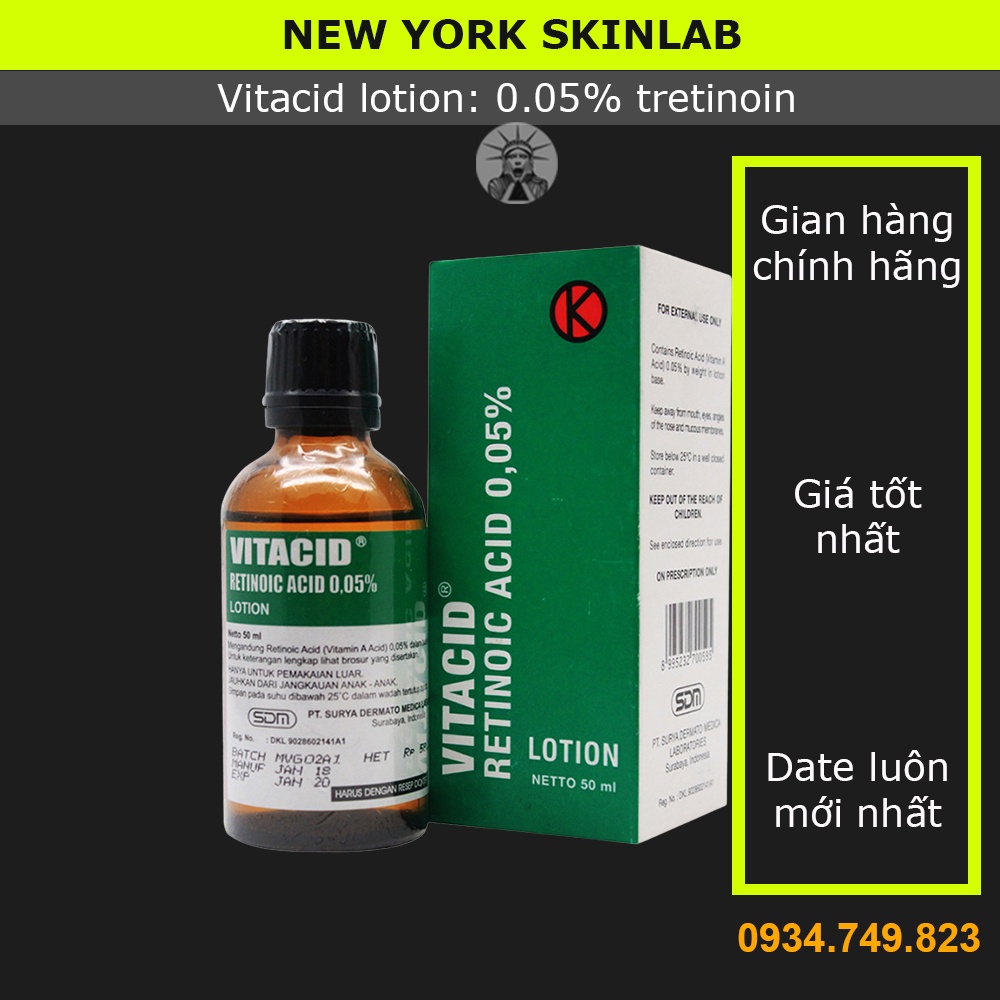 Tretinoin Vitacid lotion 0.05% (50ml) - kem/gel dưỡng giảm mụn, chống lão hóa, trẻ hóa da Indo