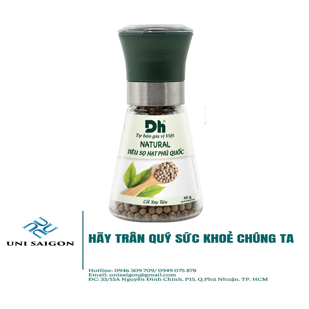 Hũ NATURAL Tiêu Sọ Hạt Phú Quốc - Cối Xay Tiêu Ceramic - Thương hiệu DH Foods