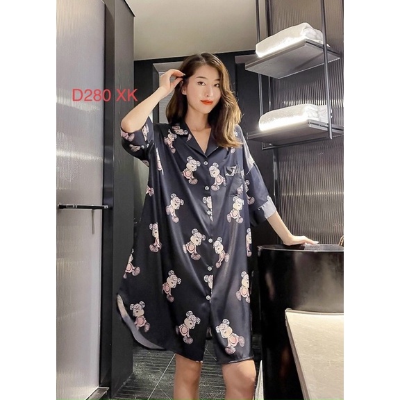 Váy ngủ sơ mi lụa tay lỡ gấu bảy sắc cầu vòng cute 13