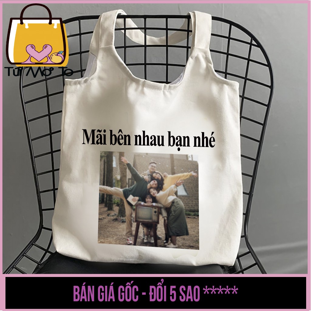 Túi tote THEO YÊU CẦU túi vải túi canvas quai tròn có khóa kéo - Túi Mơ to store