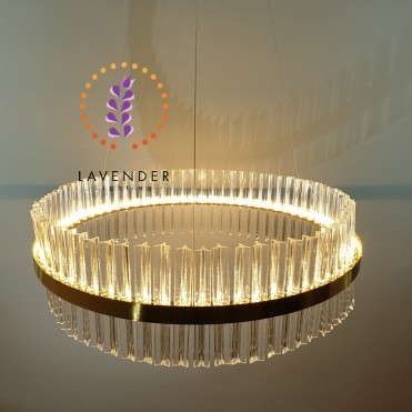 Đèn thả Pha lê vòng tròn mạ đồng cao cấp pha lê tam giác đơn