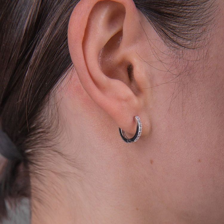 KHUYÊN TAI BẠC CALLA - tròn nạm 1 vòng đá nhiều size l E010