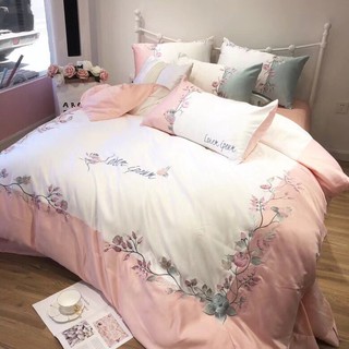 set chăn ga gối lụa lohem ipsum hồng 4 món