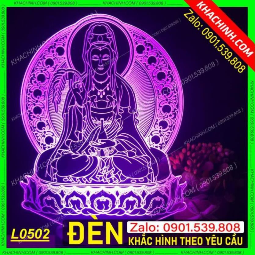 Đèn thờ Mẹ Quan Âm - đèn Phật Giáo để bàn thờ sáng đẹp khắc laser Mẫu L0502-R có Remote thay đổi 16 màu
