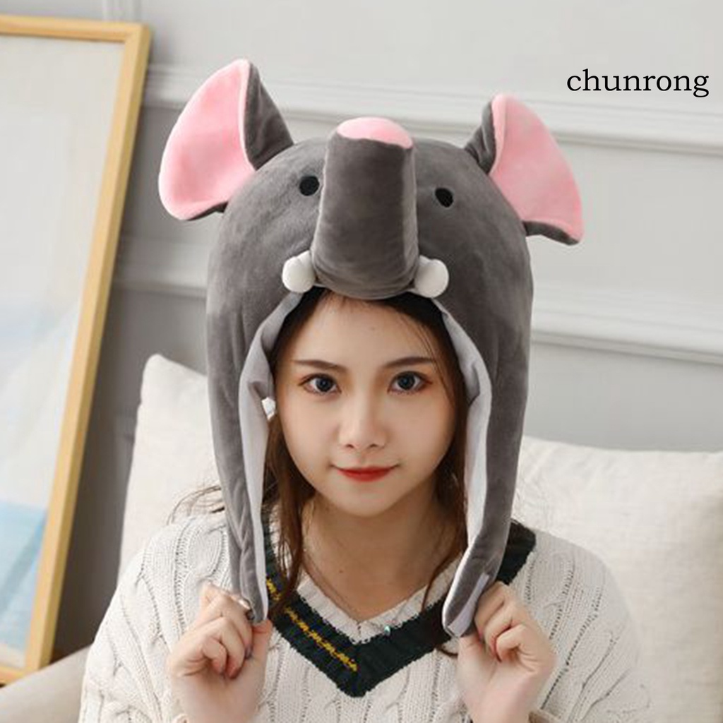 Cr Mũ Trùm Đầu Hóa Trang Hình Chú Voi Hoạt Hình Chất Liệu Lông Nhung Mềm Mại Thời Trang Mùa Đông
