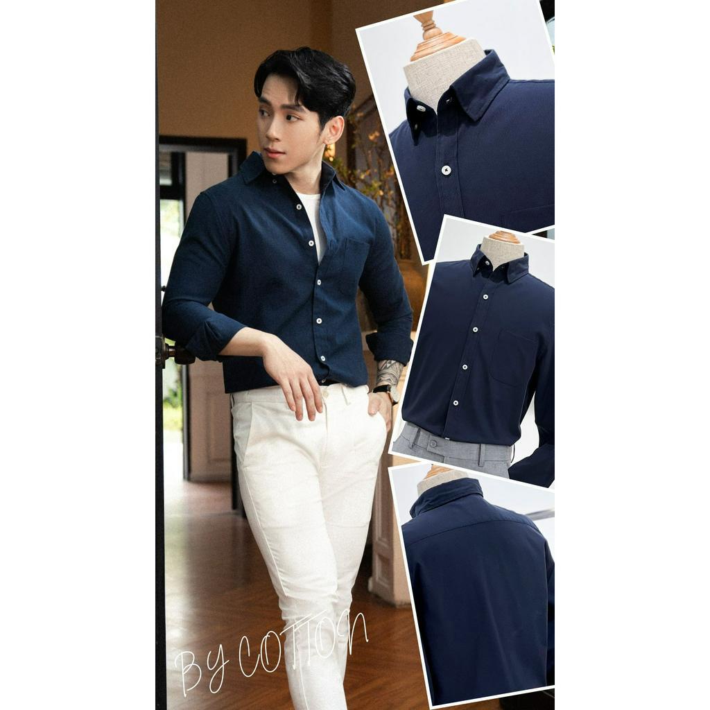 Áo Sơ Mi Nam Dài Tay Màu Xanh Đen BY COTTON Navy Oxford