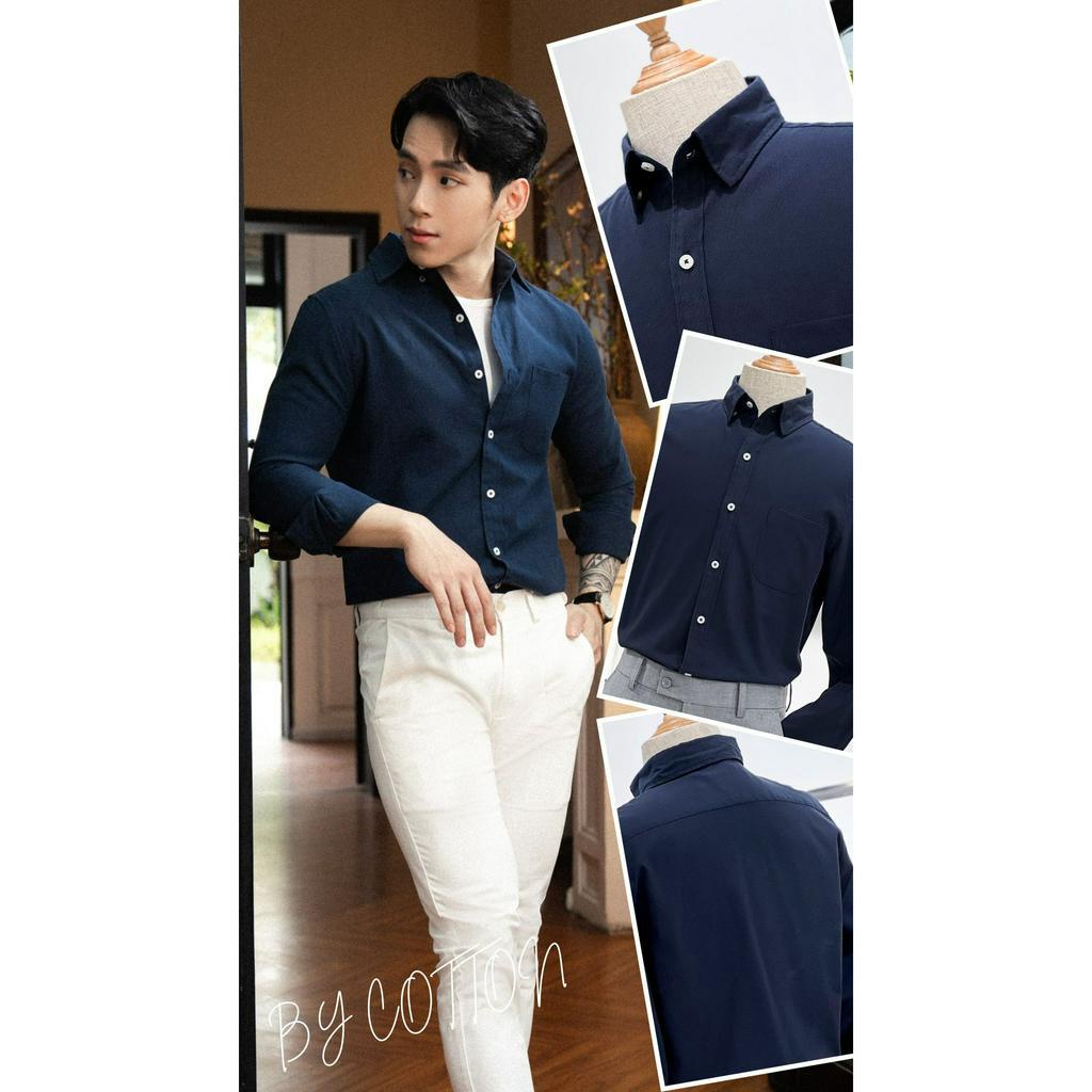 [Mã BYCO30T99 giảm ngay 30%] Áo Sơ Mi Nam Dài Tay Màu Xanh Đen BY COTTON Navy Oxford