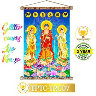 [Xả kho ]Tranh Lụa Kim Sa Tam Thế Phật 40x60cm