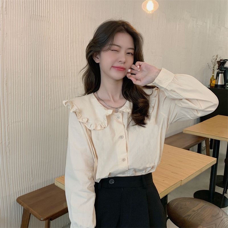 Áo Sơ Mi Cổ Búp Bê Dáng Rộng Thiết Kế Mới Thời Trang Theo Phong Cách Hàn Quốc Cho Nữ