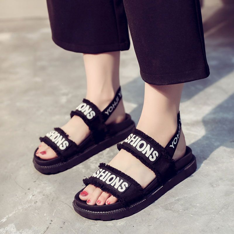 Giày Sandal Vải Bạt Hai Lớp Đế Phẳng Phong Cách Hàn Quốc Mới Cho Nữ Sinh Trung Học Xiaoqing