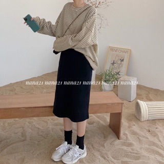 Áo nỉ pha len kẻ oversize
