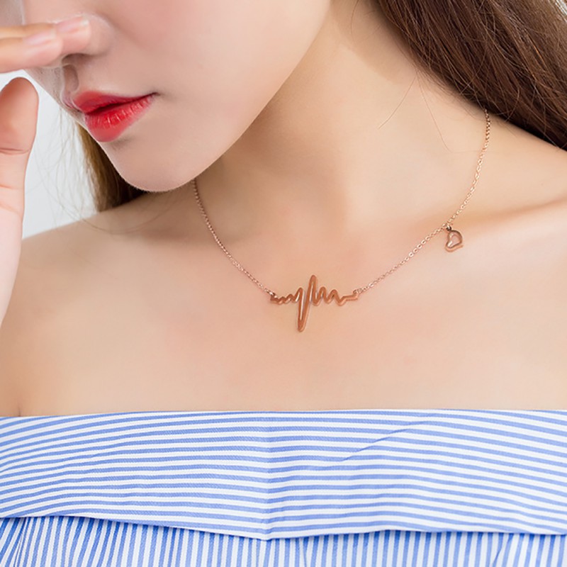 Dây chuyền nữ mặt hình ECG và trái tim xinh xắn