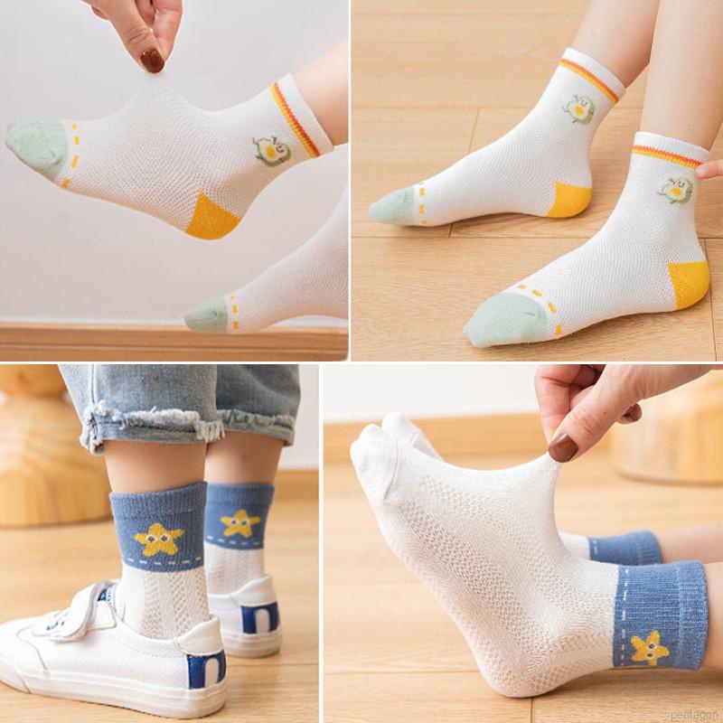 Bộ 5 đôi tất cotton mềm thoáng khí in hoạt hình đáng yêu cho trẻ nhỏ 0-9 tuổi